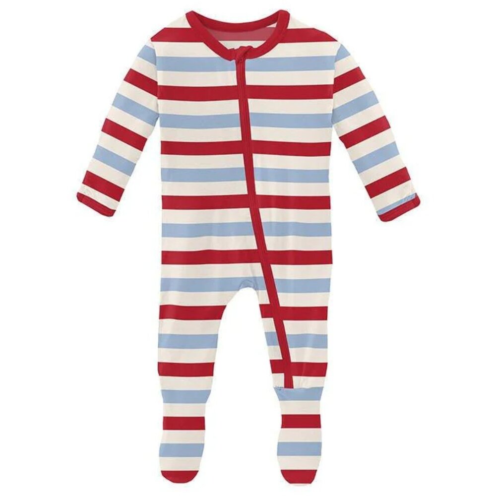 KicKee Pants Bamboo Zip Footie Pajamas Onsie Anniversary Balloon Stripe 9–12M